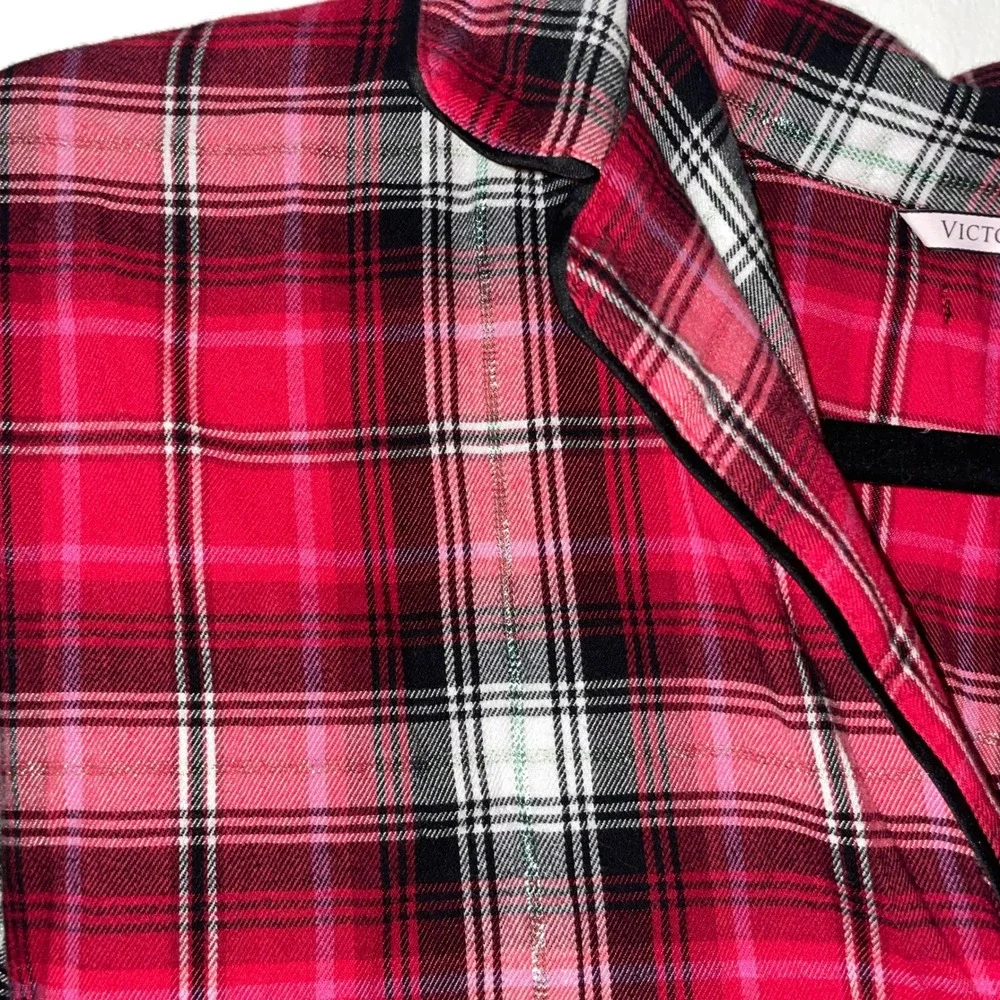 Victoria's Secret Plaid Flannel Pajama Romper Tie Red Black Pink Silver Size M - Picture 5 of 12